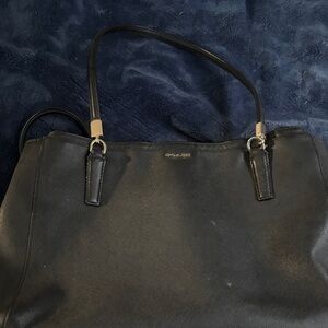 Coach F36658 Black Crossgrain Leather Zip Top Tote Work Bag Gold Hardware